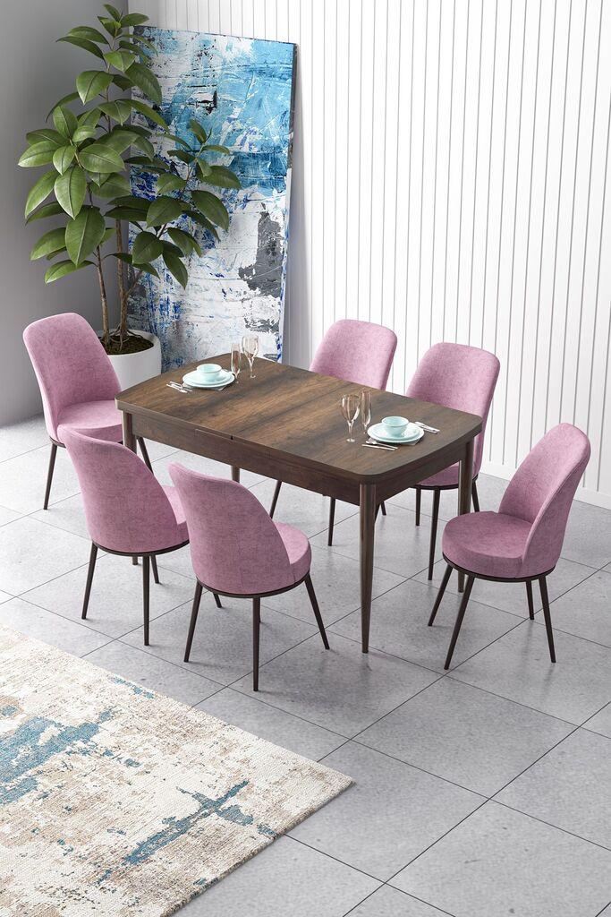 Hanah Home Set Trpezarijski sto i 6 stolica Zen, Roza-smeđa