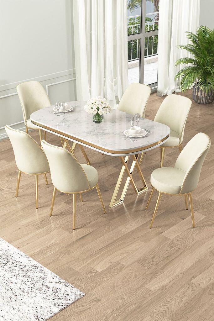 Hanah Home Set Trpezarijski sto i 6 stolica Lai, krem-bijela