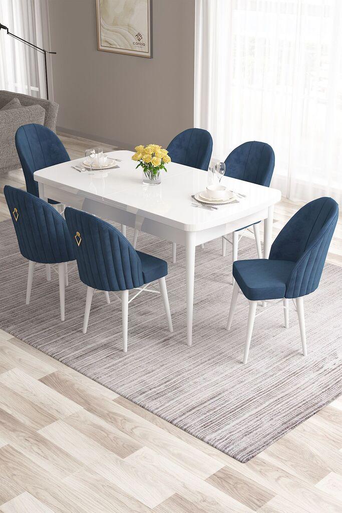 Hanah Home Set Trpezarijski sto i 6 stolica Roza, Plava i bijela