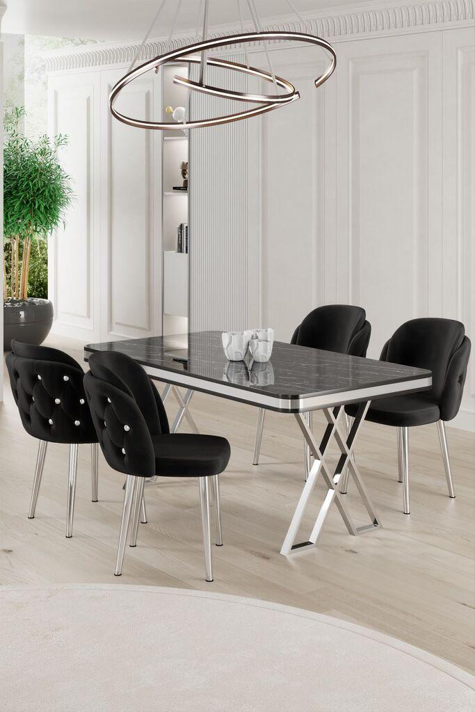 Hanah Home Set Trpezarijski sto i 4 stolice Rigel, Crno-bijela