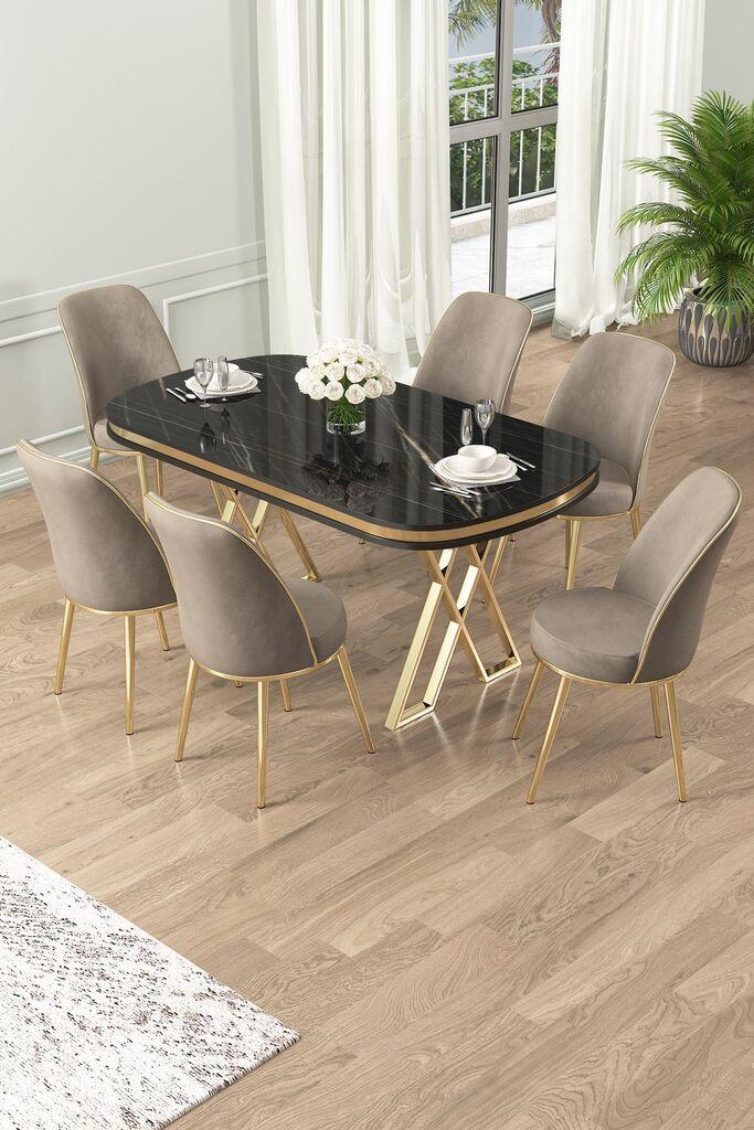 Hanah Home Set Trpezarijski sto i 6 stolica Lai, bež-crna