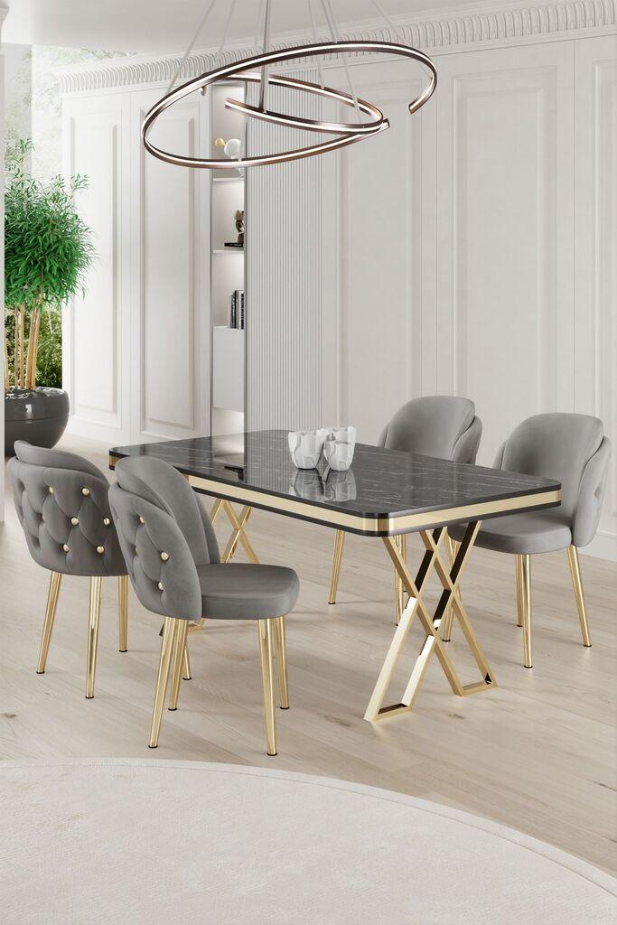 Hanah Home Set Trpezarijski sto i 4 stolice Rigel, Sivo-bijela