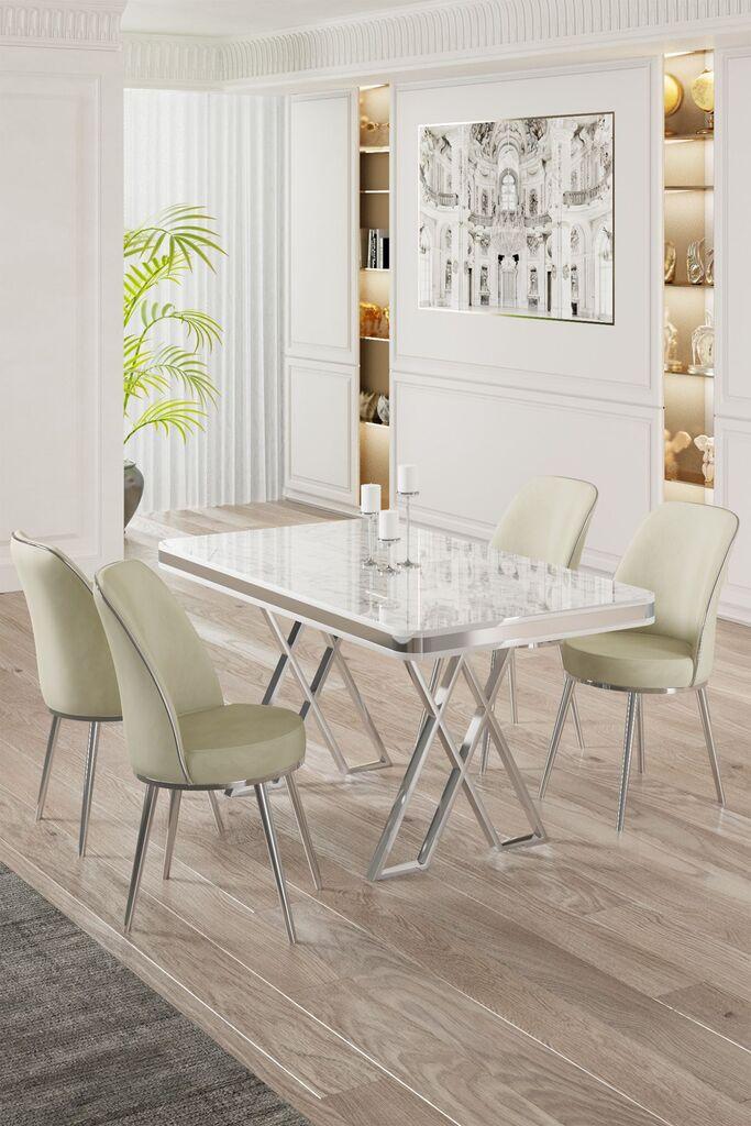 Hanah Home Set Trpezarijski sto i 4 stolice, krem-bijela
