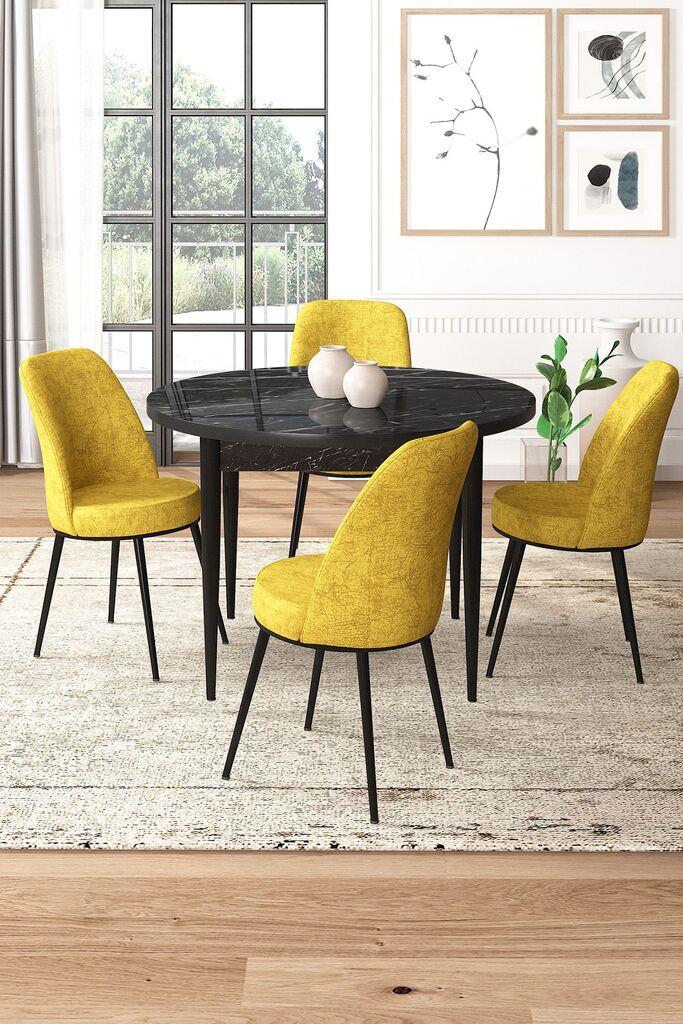 Hanah Home Set Trpezarijski sto i 4 stolice, žuto-crna