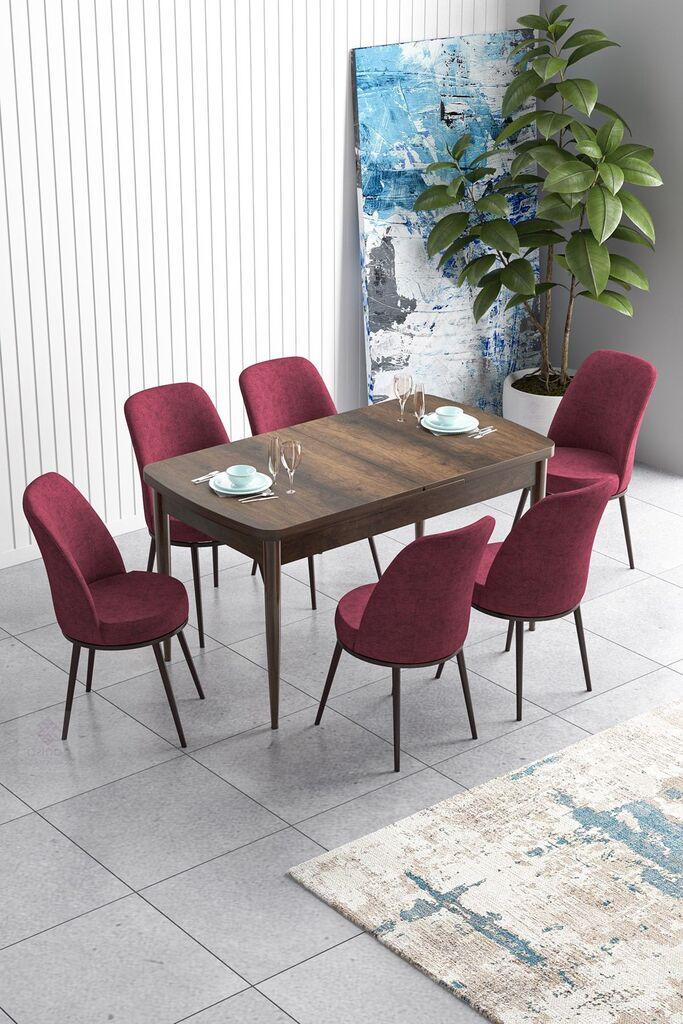 Hanah Home Set Trpezarijski sto i 6 stolica Han, Bordo-smeđa