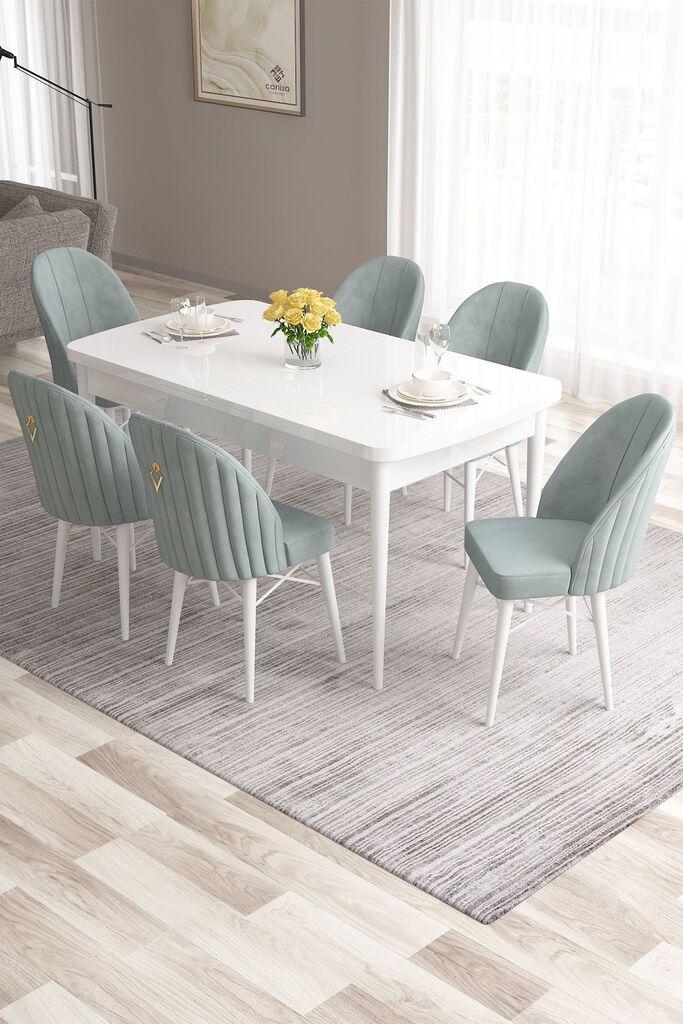Hanah Home Set Trpezarijski sto i 6 stolica Roza, Zelena i bijela
