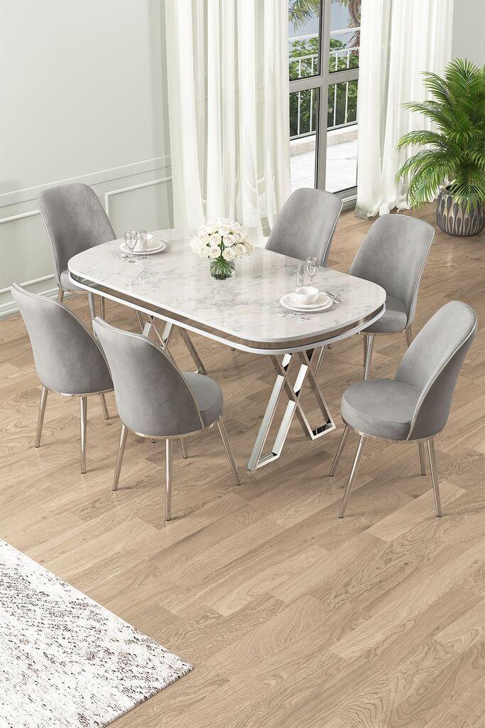 Hanah Home Set Trpezarijski sto i 6 stolica Lai, Sivo-bijela