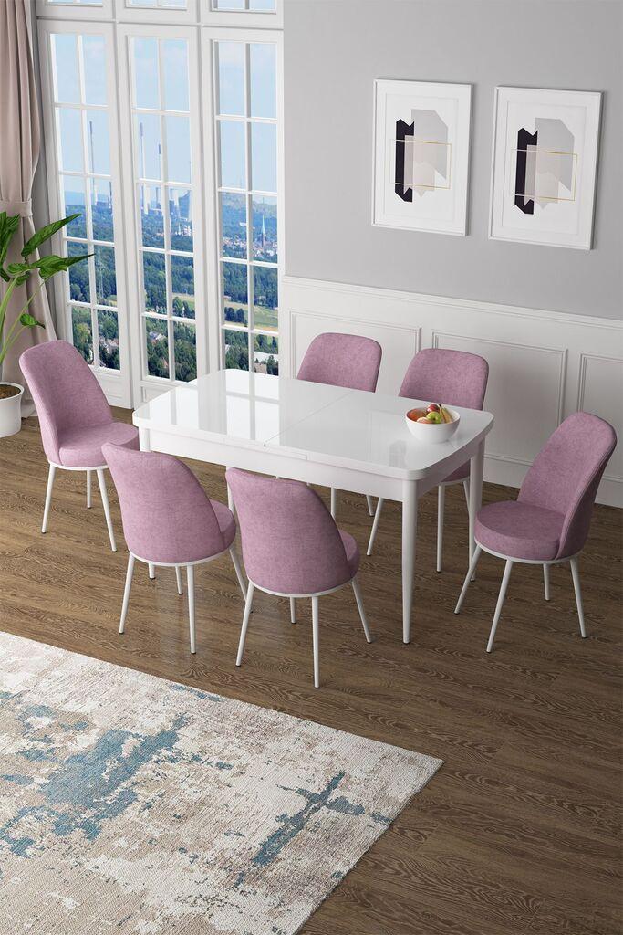 Hanah Home Set Trpezarijski sto i 6 stolica Zen, Roza-bijela