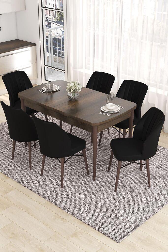 Hanah Home Set Trpezarijski sto i 6 stolica Eva, crno-smeđa