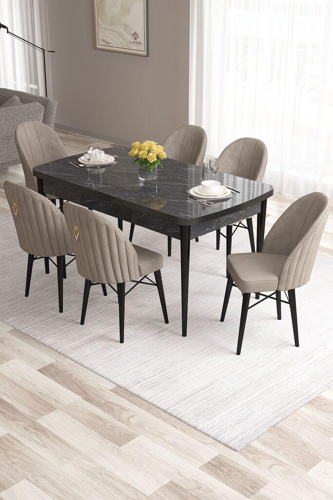 Hanah Home Set Trpezarijski sto i 6 stolica Roza, Bež-crna