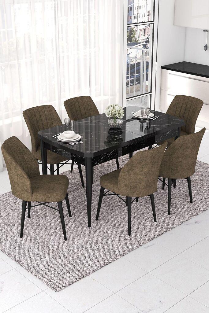Hanah Home Set Trpezarijski sto i 6 stolica Nef, smeđe-crna