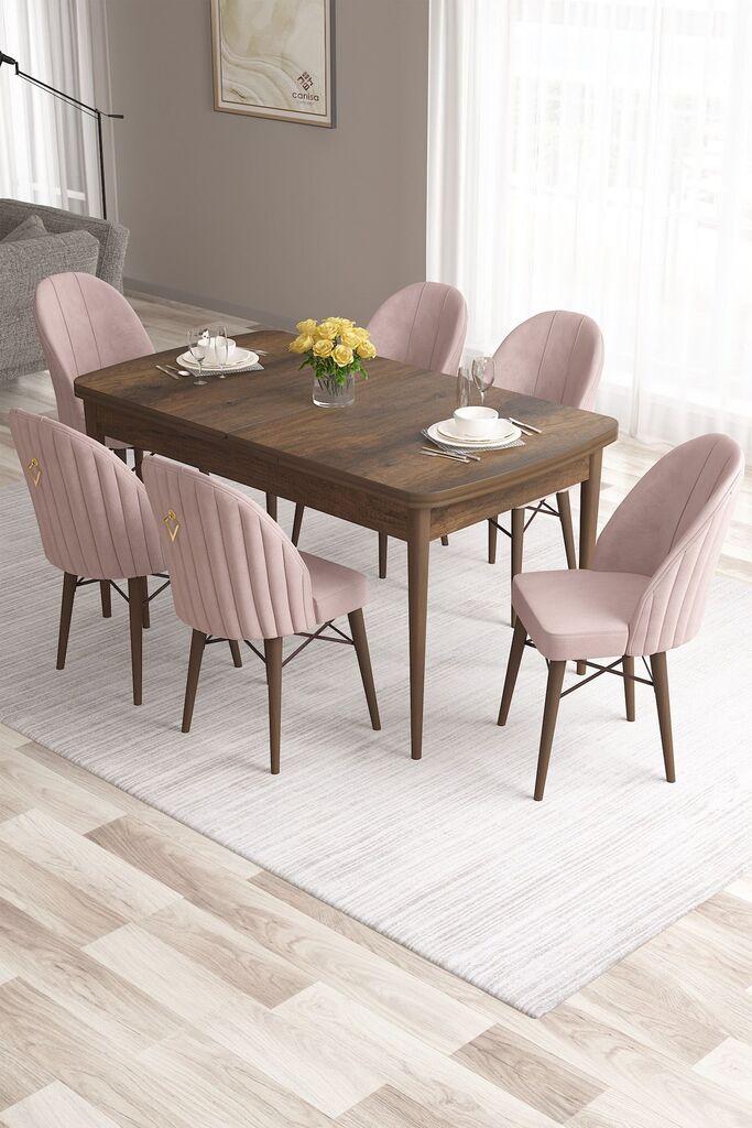 Hanah Home Set Trpezarijski sto i 6 stolica Roza, Roza-smeđa