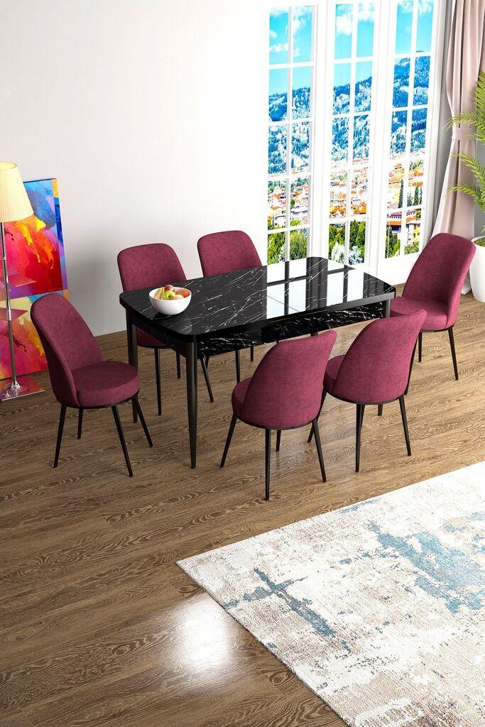 Hanah Home Set Trpezarijski sto i 6 stolica Han, Bordo-crna
