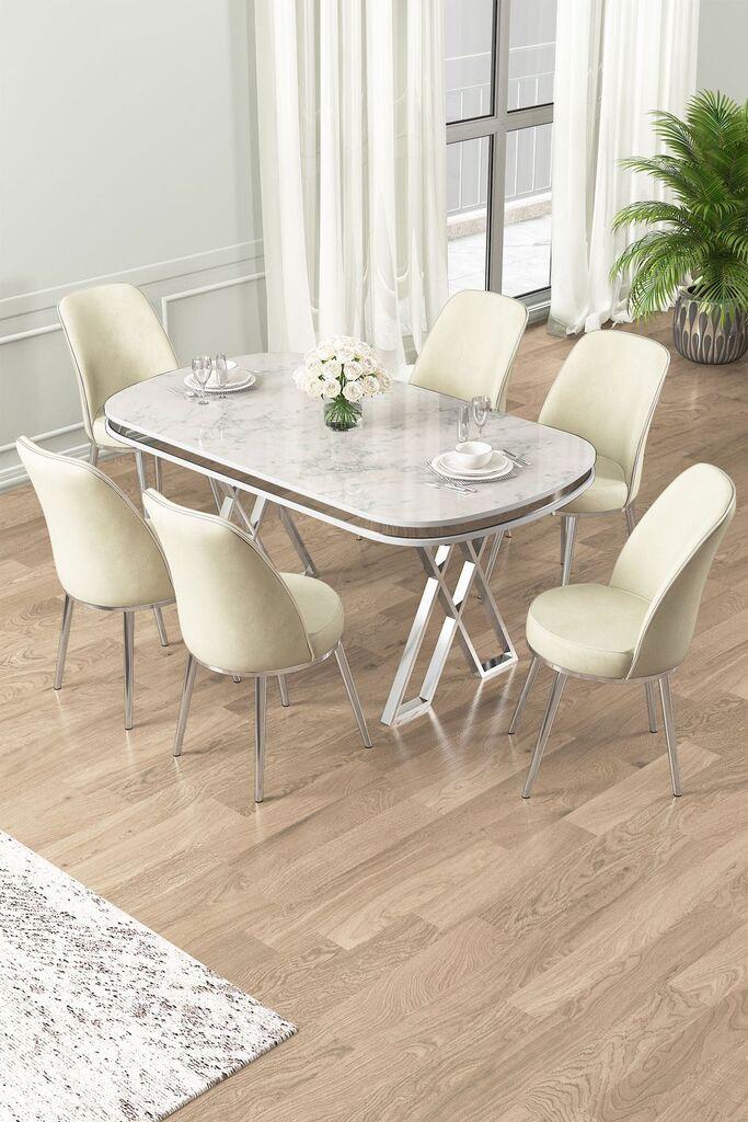 Hanah Home Set Trpezarijski sto i 6 stolica Lai, krem-bijela