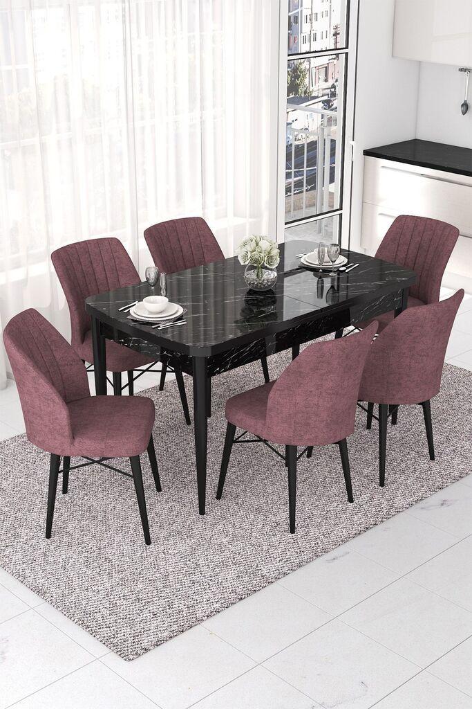 Hanah Home Set Trpezarijski sto i 6 stolica Nef, Prljavo roza