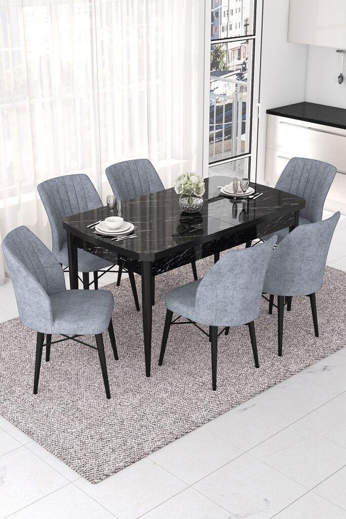 Hanah Home Set Trpezarijski sto i 6 stolica Nef, Sivo-crna
