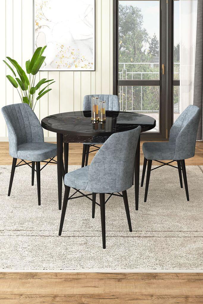 Hanah Home Set Trpezarijski sto i 4 stolice, sivo-crna