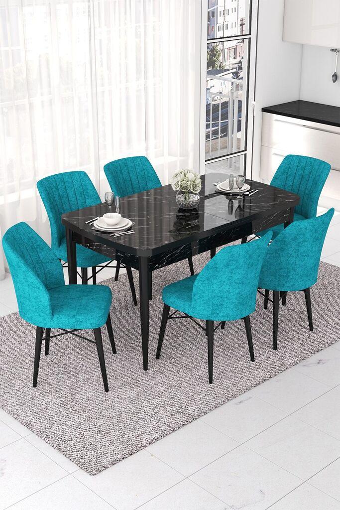 Hanah Home Set Trpezarijski sto i 6 stolica Nef, tirkizno-smeđa