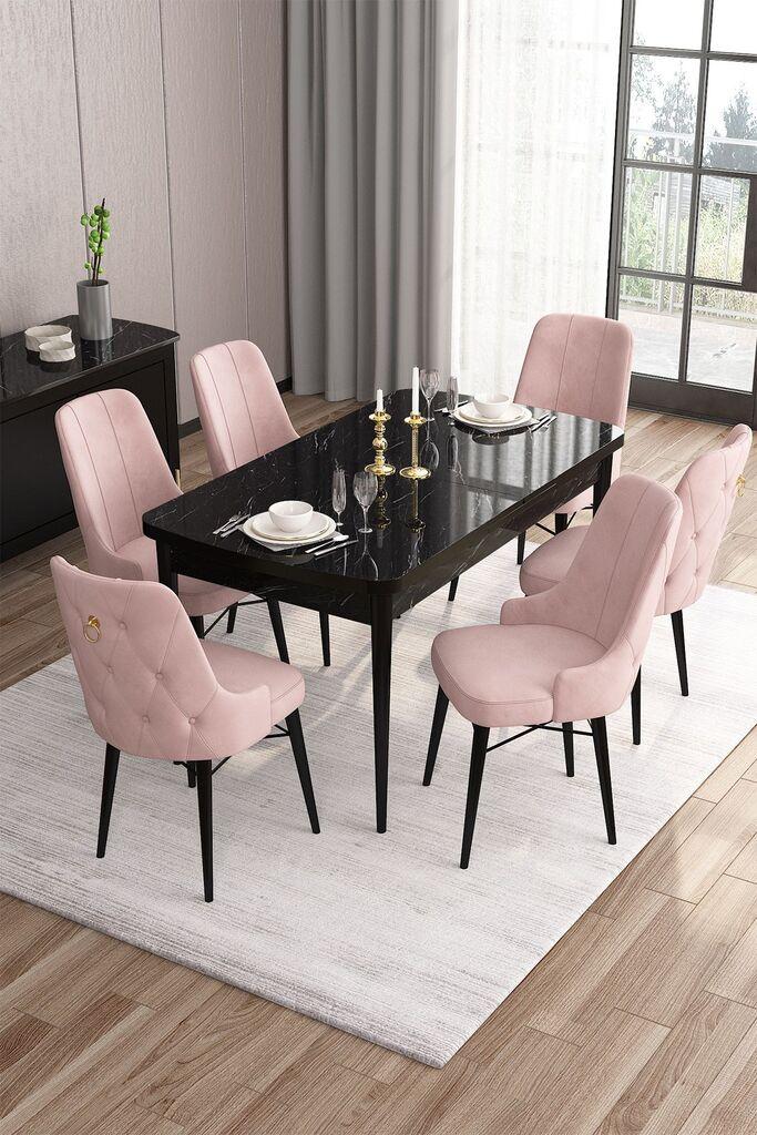 Hanah Home Set Trpezarijski sto i 6 stolica Are, Roza-crna