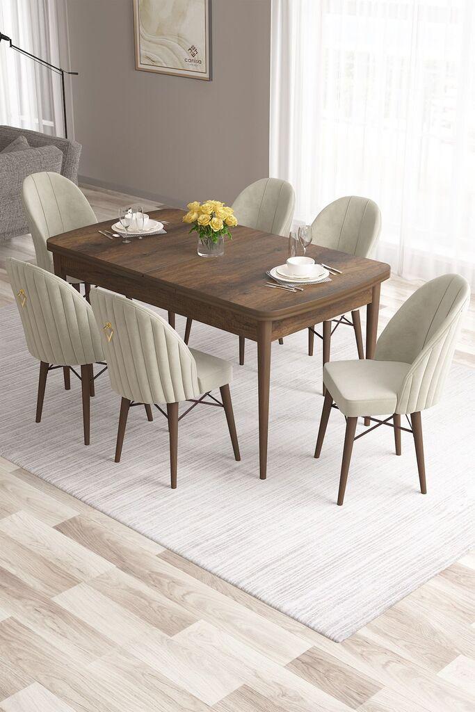 Hanah Home Set Trpezarijski sto i 6 stolica Roza, Krem-smeđa
