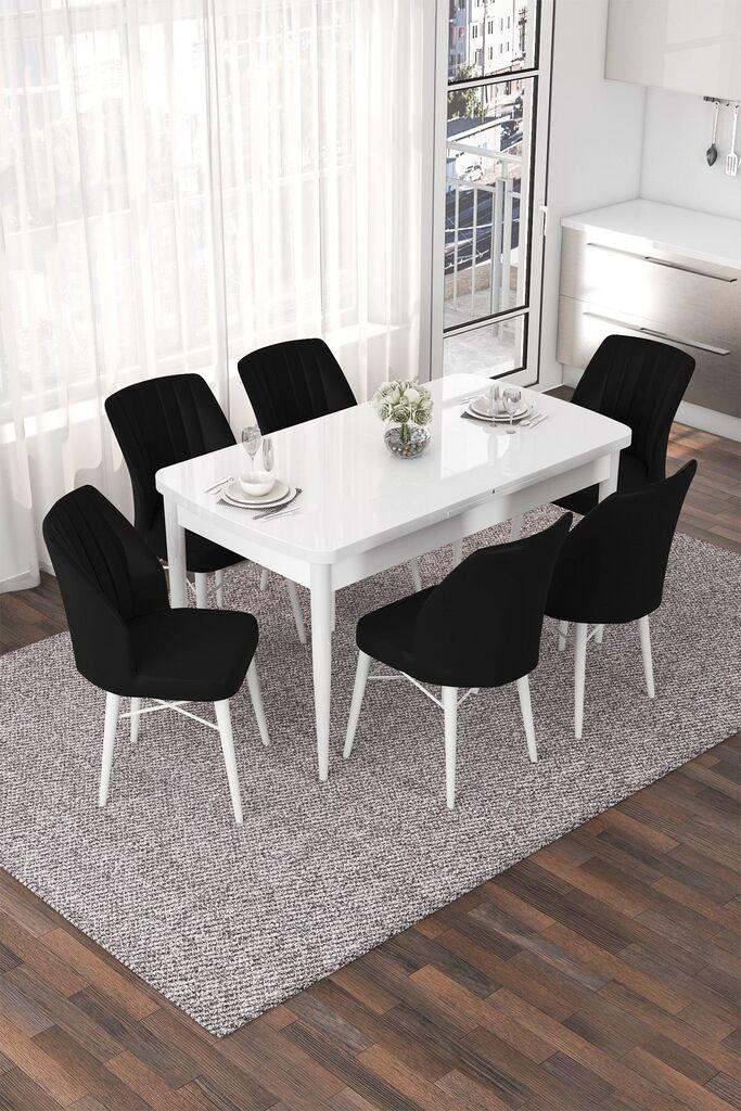 Hanah Home Set Trpezarijski sto i 6 stolica Nef, Crno-bijela