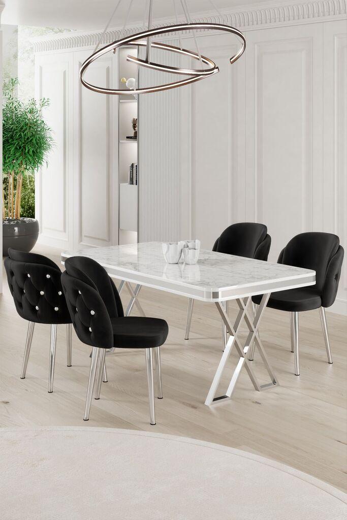 Hanah Home Set Trpezarijski sto i 4 stolice Rigel, Crno-bijela
