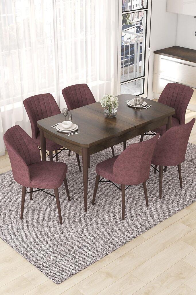 Hanah Home Set Trpezarijski sto i 6 stolica Nef, Prljavo roza