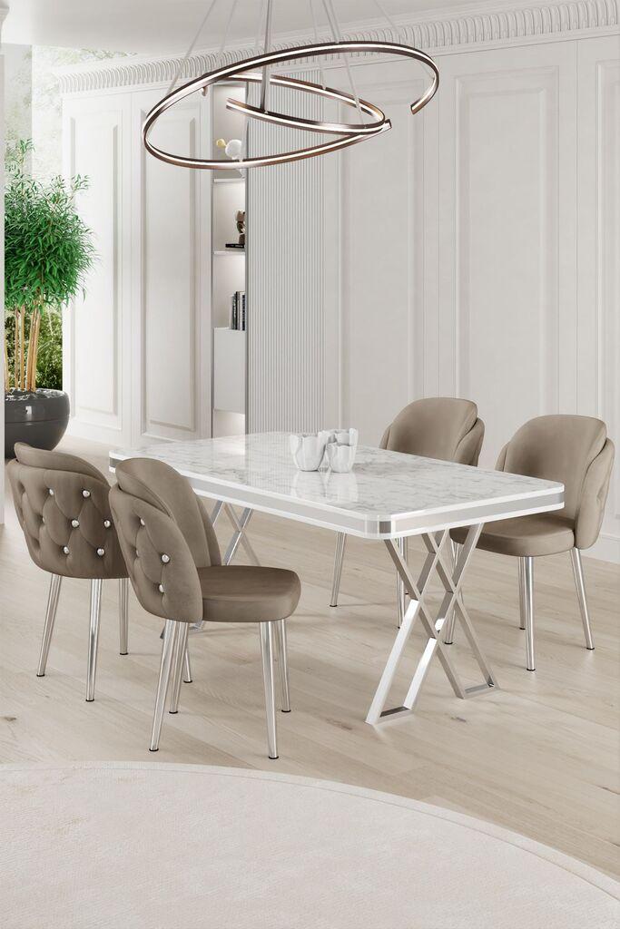 Hanah Home Set Trpezarijski sto i 4 stolice Rigel, bež-bijela