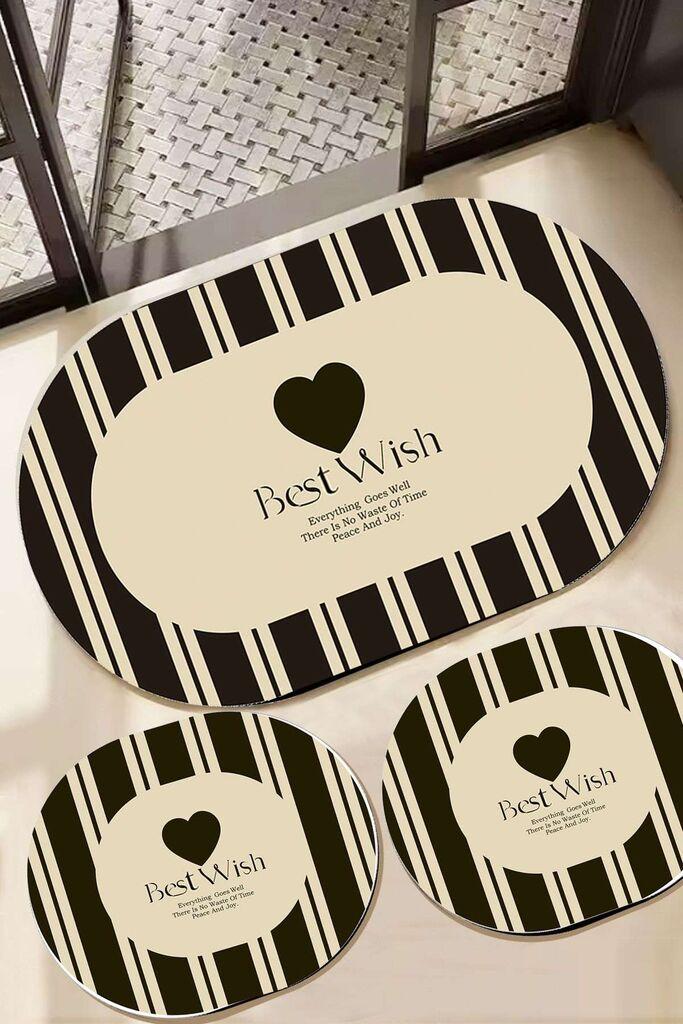 L'essentiel Maison Set prostirki za kupatilo Best Wish, 3 komada, Crno-Bijeli