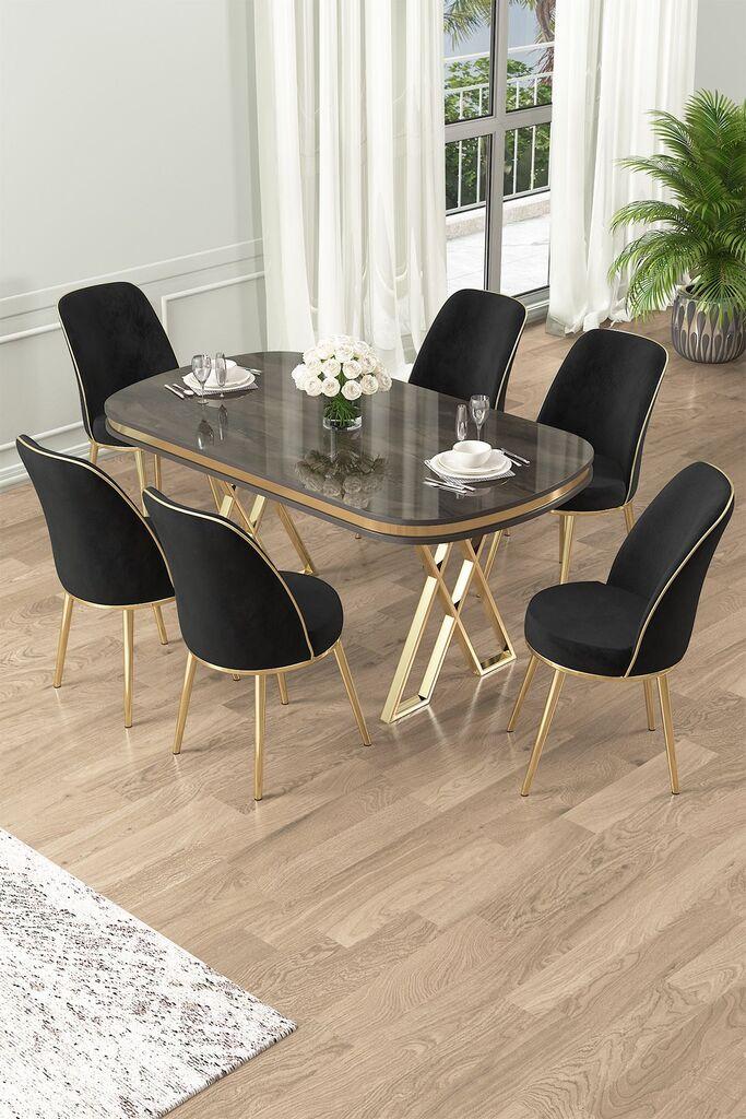 Hanah Home Set Trpezarijski sto i 6 stolica Lai, crna