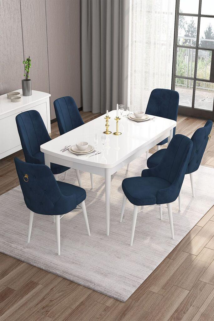 Hanah Home Set Trpezarijski sto i 6 stolica Are, plava i bijela