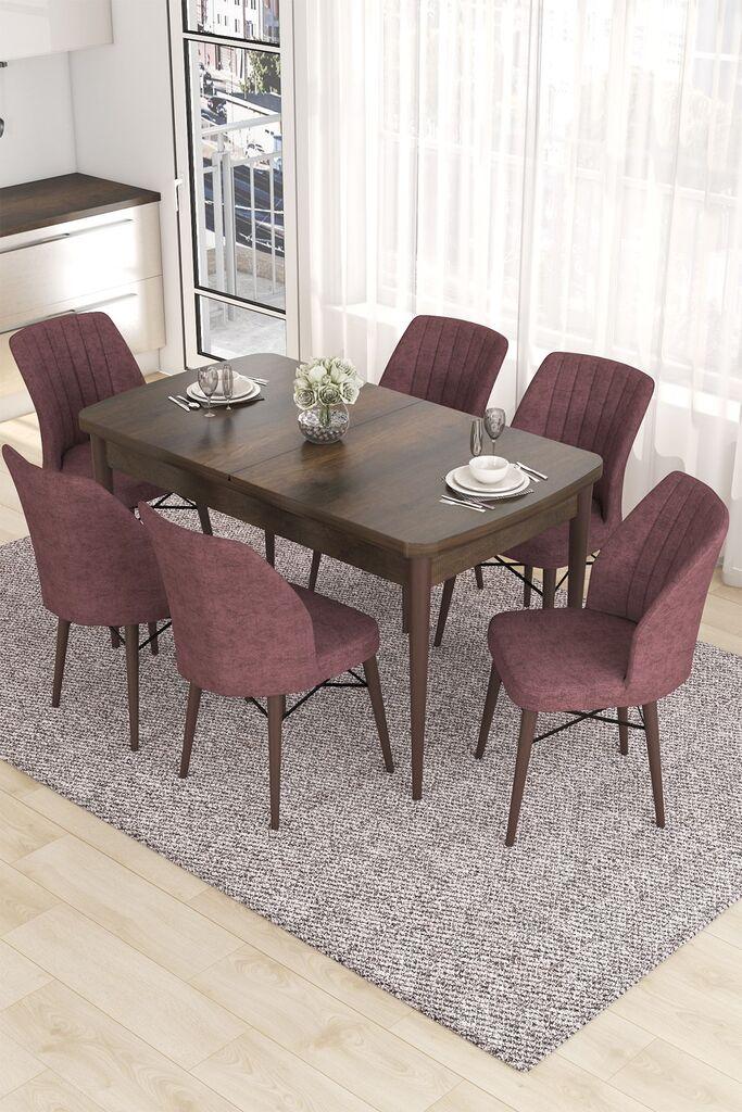 Hanah Home Set Trpezarijski sto i 6 stolica Eva, Prljavo roza