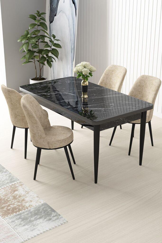 Hanah Home Set Trpezarijski sto i 4 stolice Nile, krem-crna