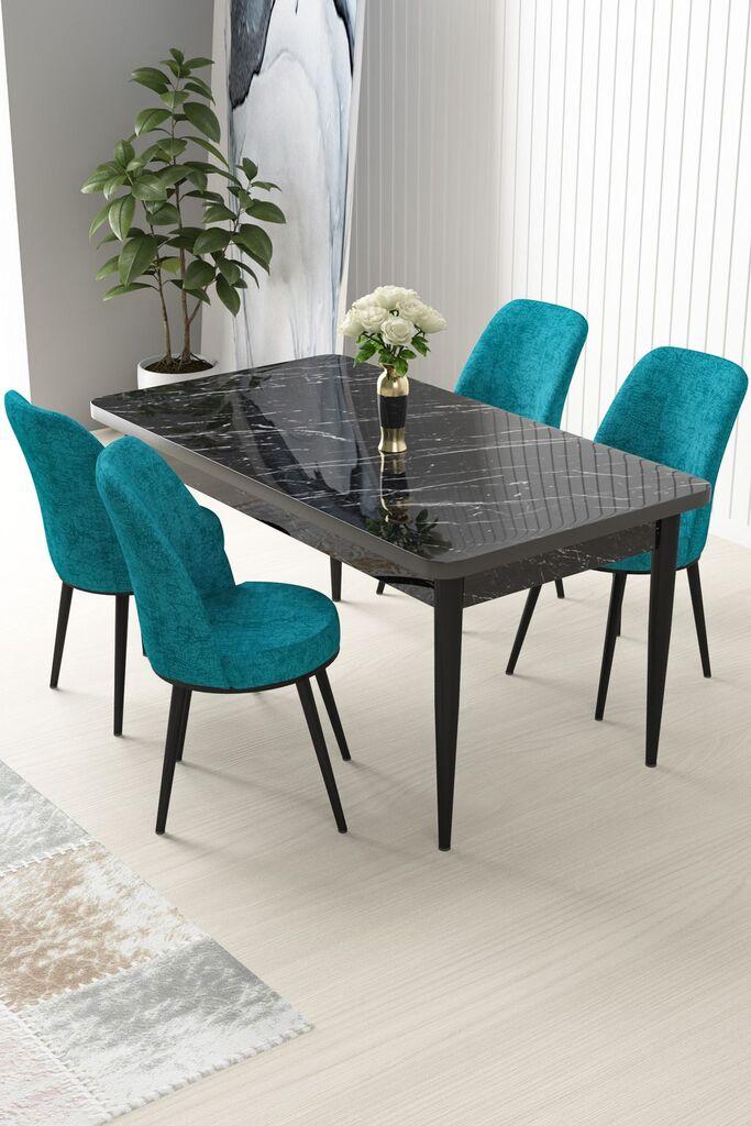 Hanah Home Set Trpezarijski sto i 4 stolice Nile, tirkizno-crna