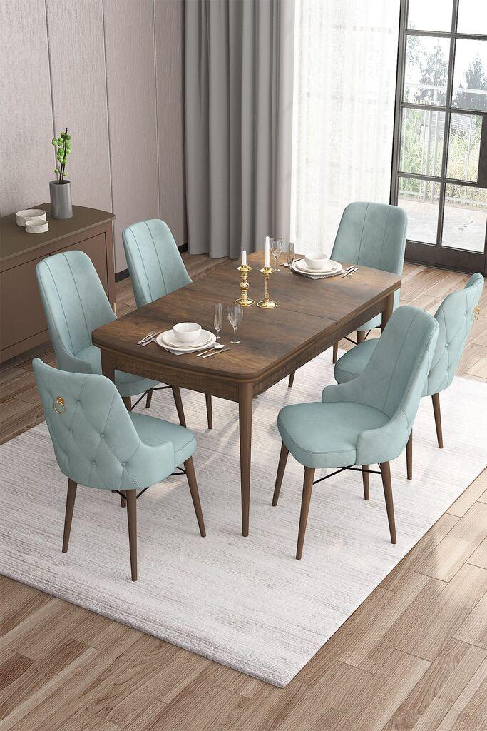 Hanah Home Set Trpezarijski sto i 6 stolica Are, zeleno-smeđa