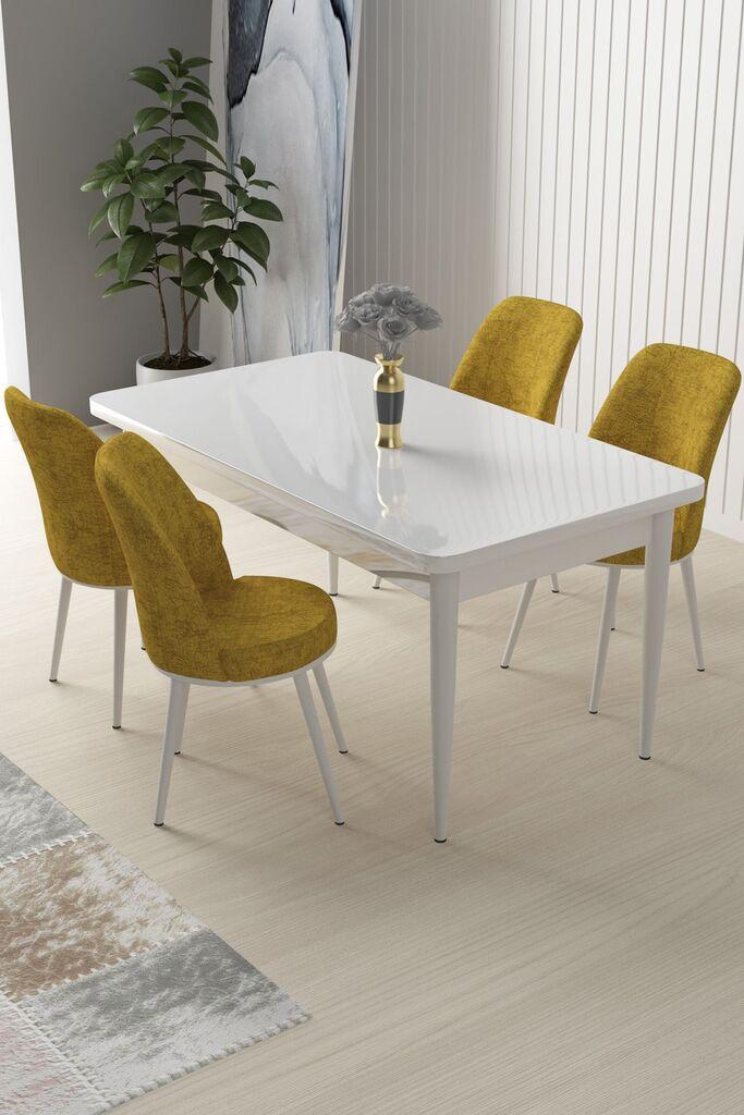Hanah Home Set Trpezarijski sto i 4 stolice Nile, žuta i bijela