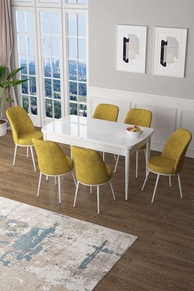 Hanah Home Set Trpezarijski sto i 6 stolica Zen, žuto-bijela