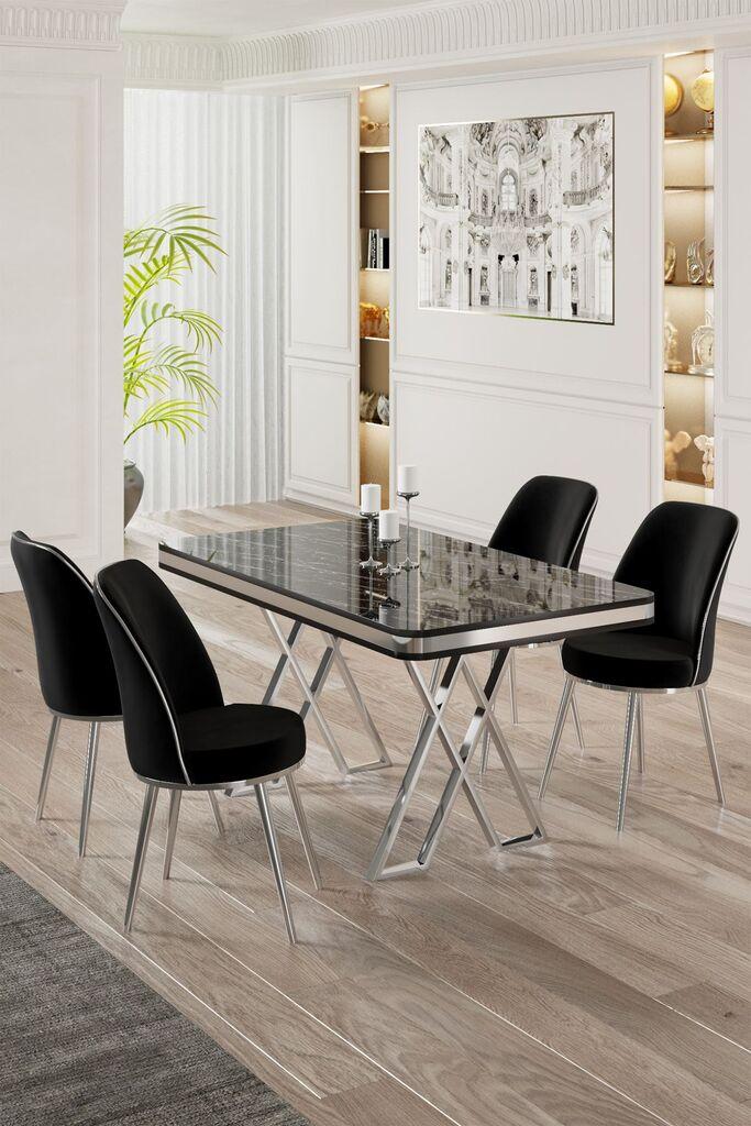 Hanah Home Set Trpezarijski sto i 4 stolice, crna