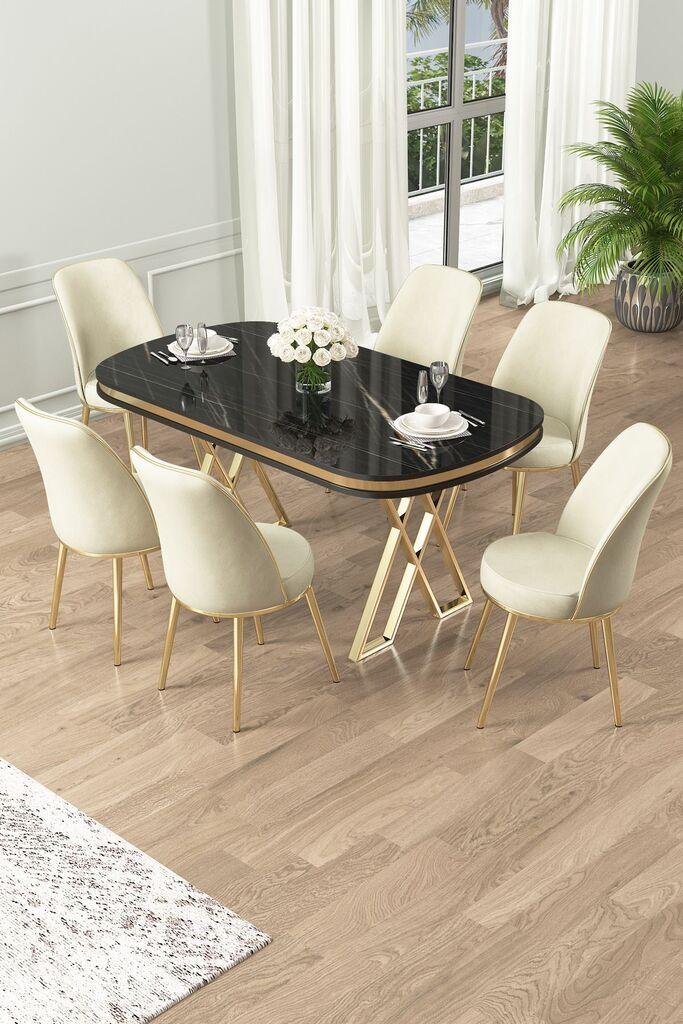 Hanah Home Set Trpezarijski sto i 6 stolica Lai, krem-crna