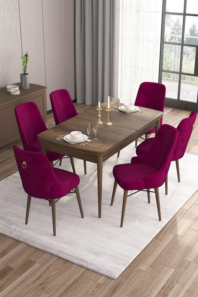 Hanah Home Set Trpezarijski sto i 6 stolica Are, bordo-smeđa