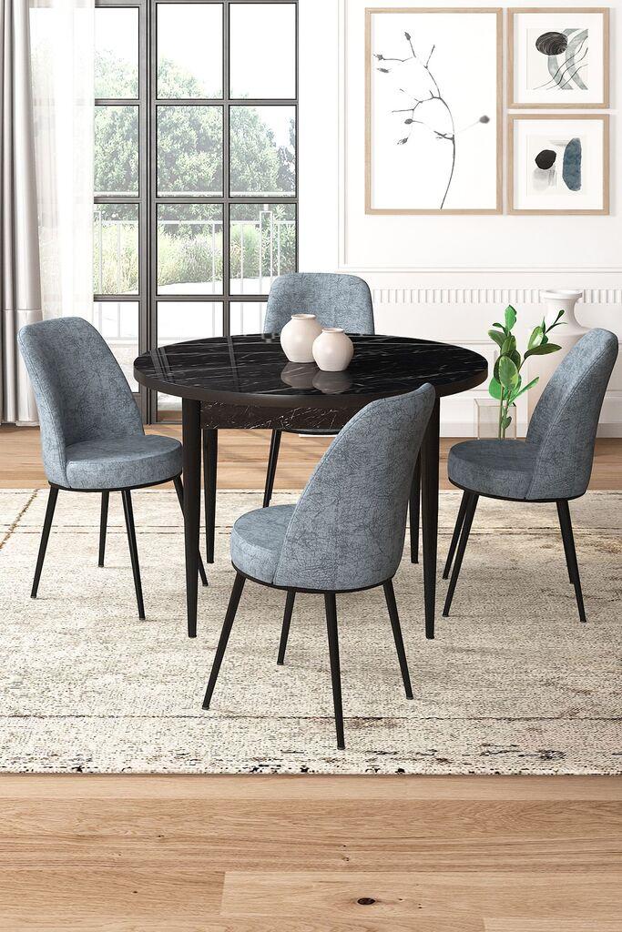 Hanah Home Set Trpezarijski sto i 4 stolice, sivo-crna