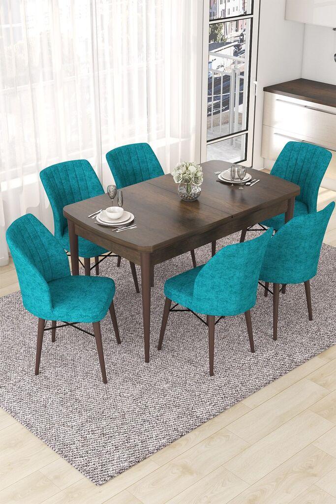 Hanah Home Set Trpezarijski sto i 6 stolica Nef, tirkizno-smeđa