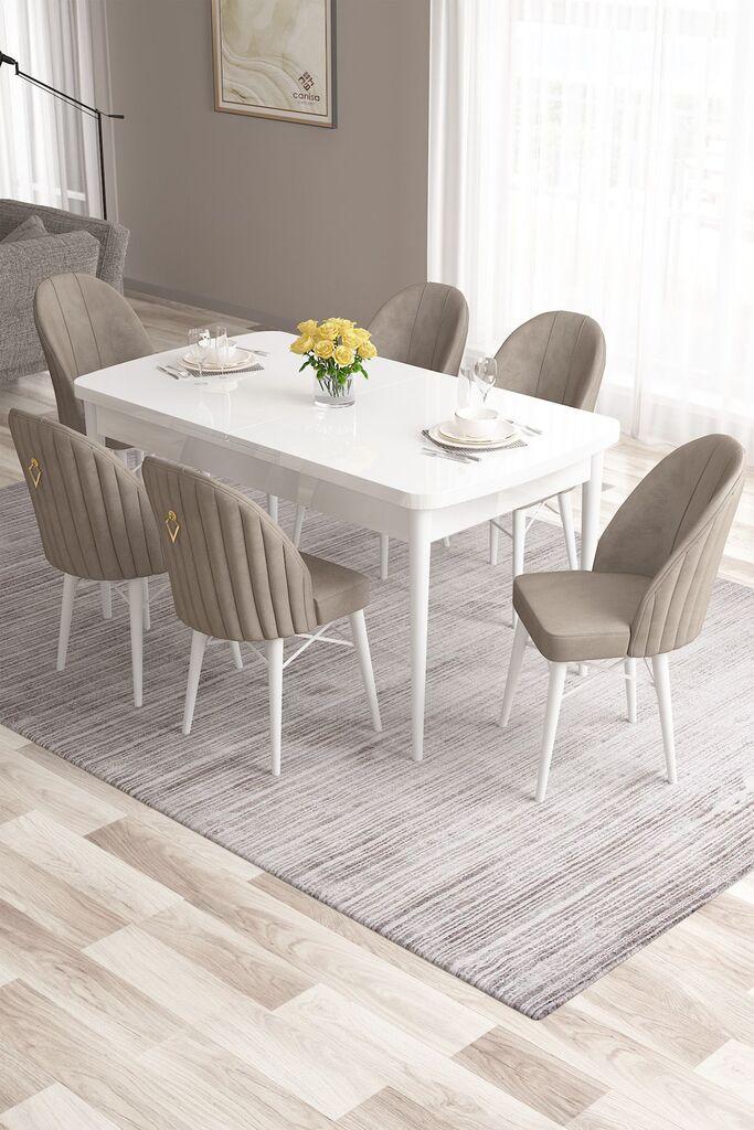 Hanah Home Set Trpezarijski sto i 6 stolica Roza, Bež-bijela