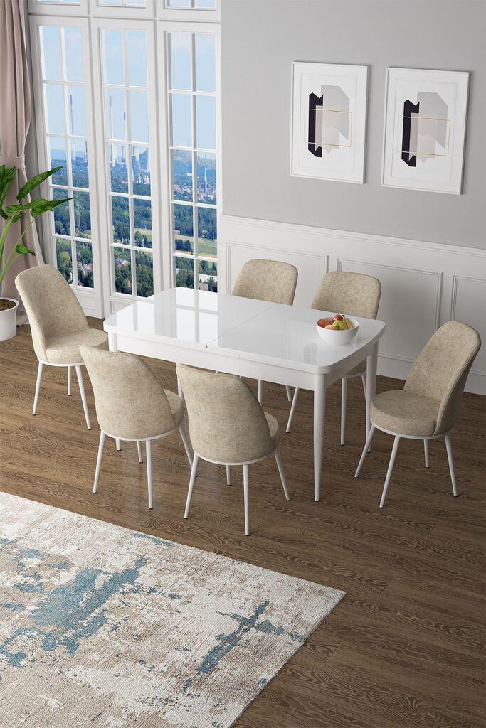 Hanah Home Set Trpezarijski sto i 6 stolica Zen, Krem-bijela