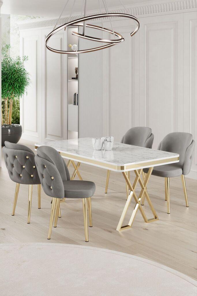 Hanah Home Set Trpezarijski sto i 4 stolice Rigel, Sivo-bijela