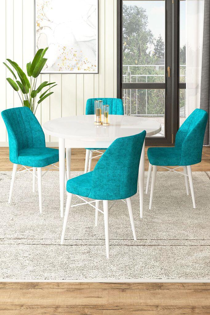 Hanah Home Set Trpezarijski sto i 4 stolice, tirkizna i bijela