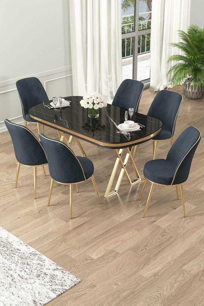 Hanah Home Set Trpezarijski sto i 6 stolica Lai, Antracit-crna