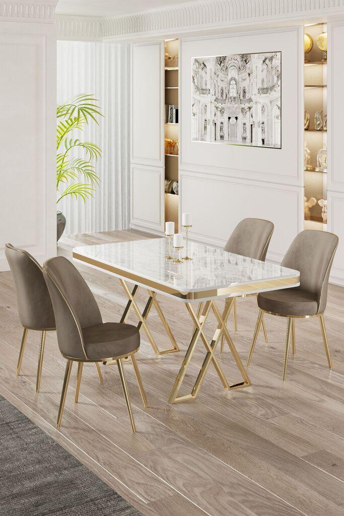 Hanah Home Set Trpezarijski sto i 4 stolice, bež i bijela