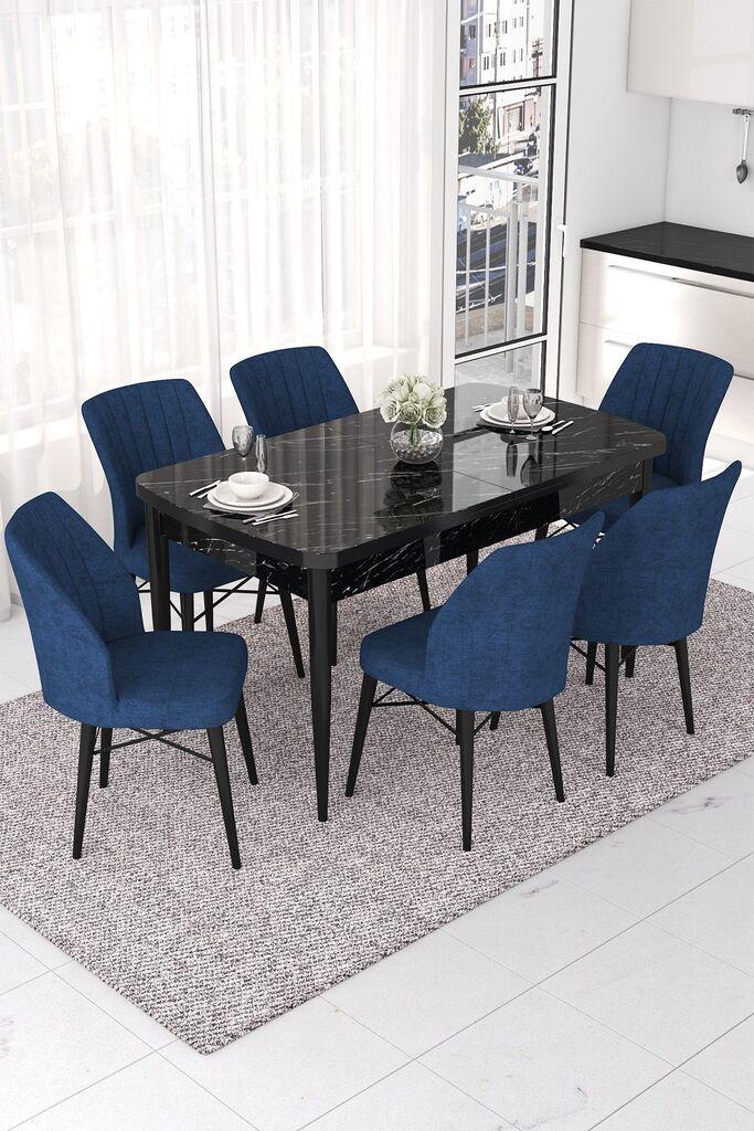 Hanah Home Set Trpezarijski sto i 6 stolica Nef, plavo-crna