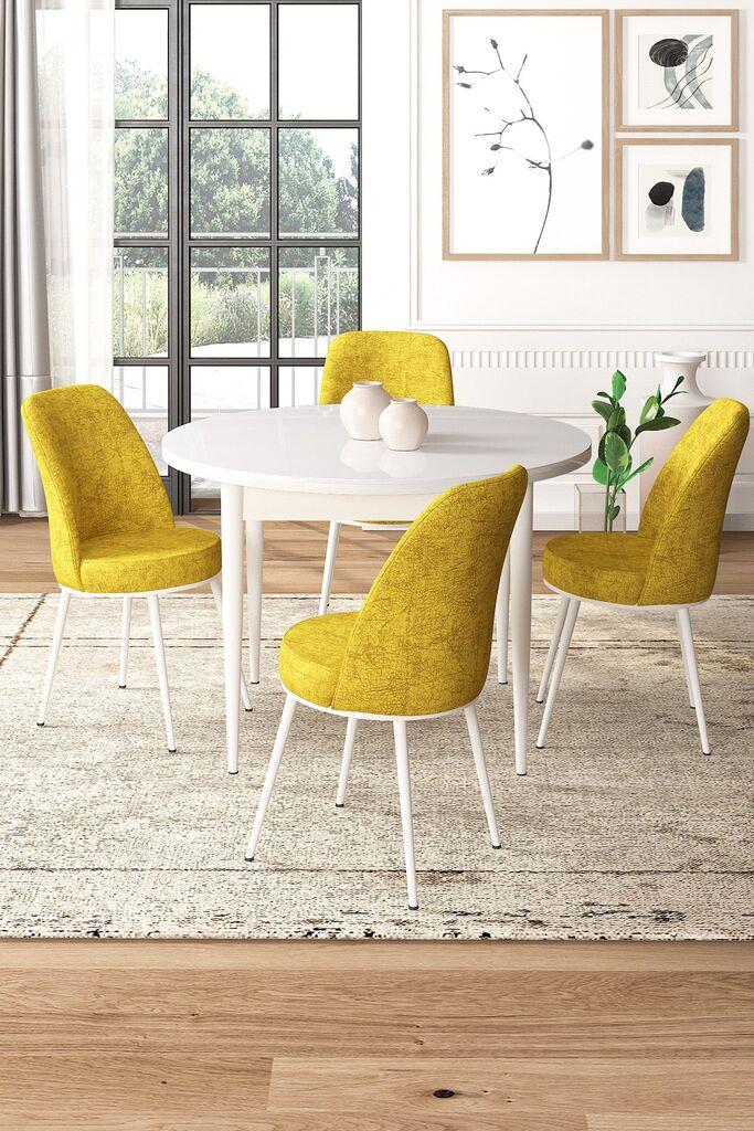 Hanah Home Set Trpezarijski sto i 4 stolice, žuta i bijela